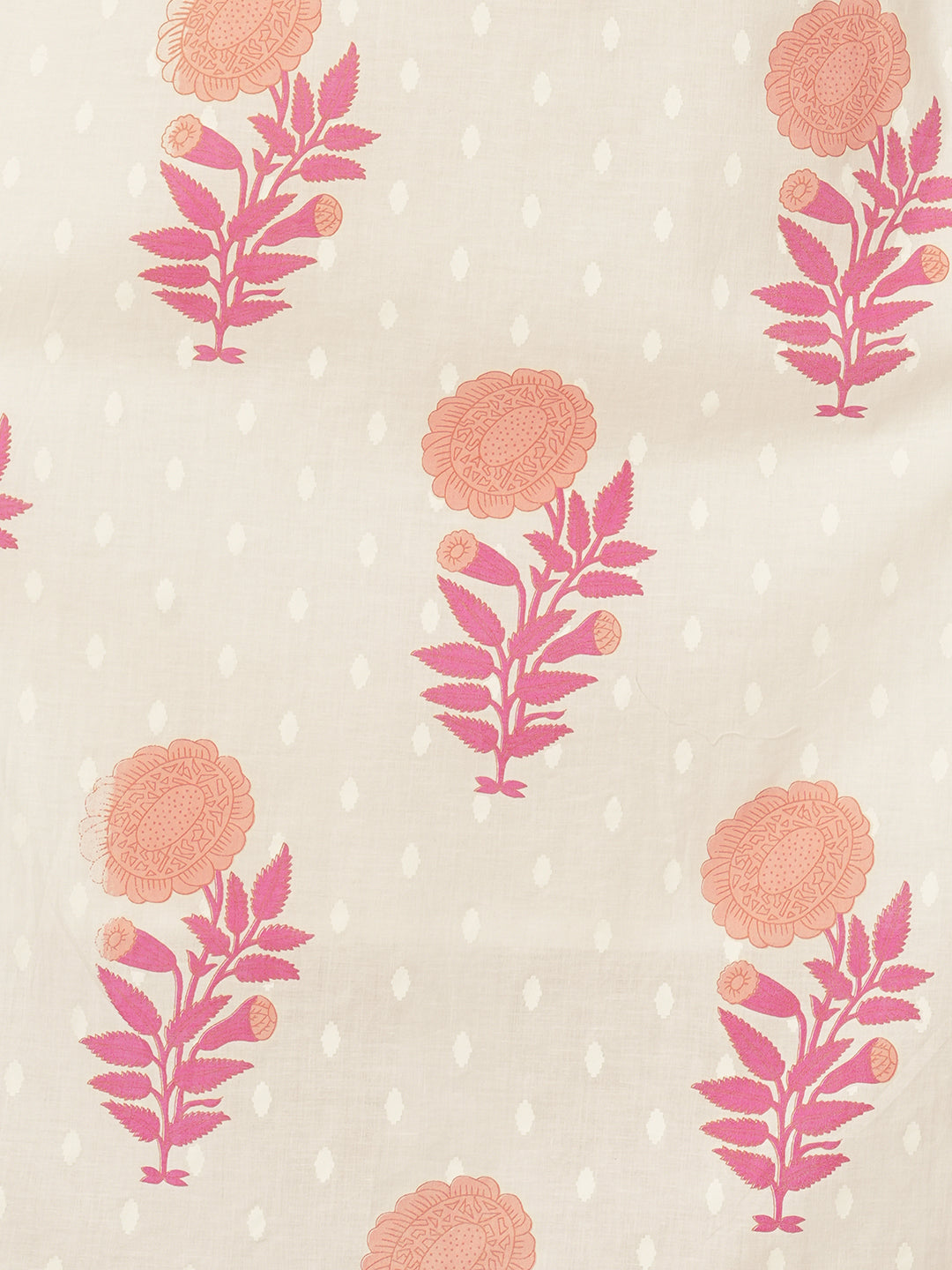 Floral Block printed Straight Fit Kurta with Pant & Dupatta - Off White