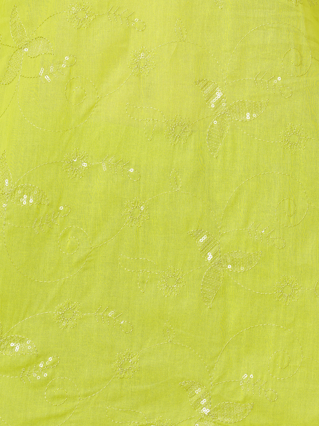 Solid Floral Sequin Embroidered Straight Fit Co-ord Set - Lime Green