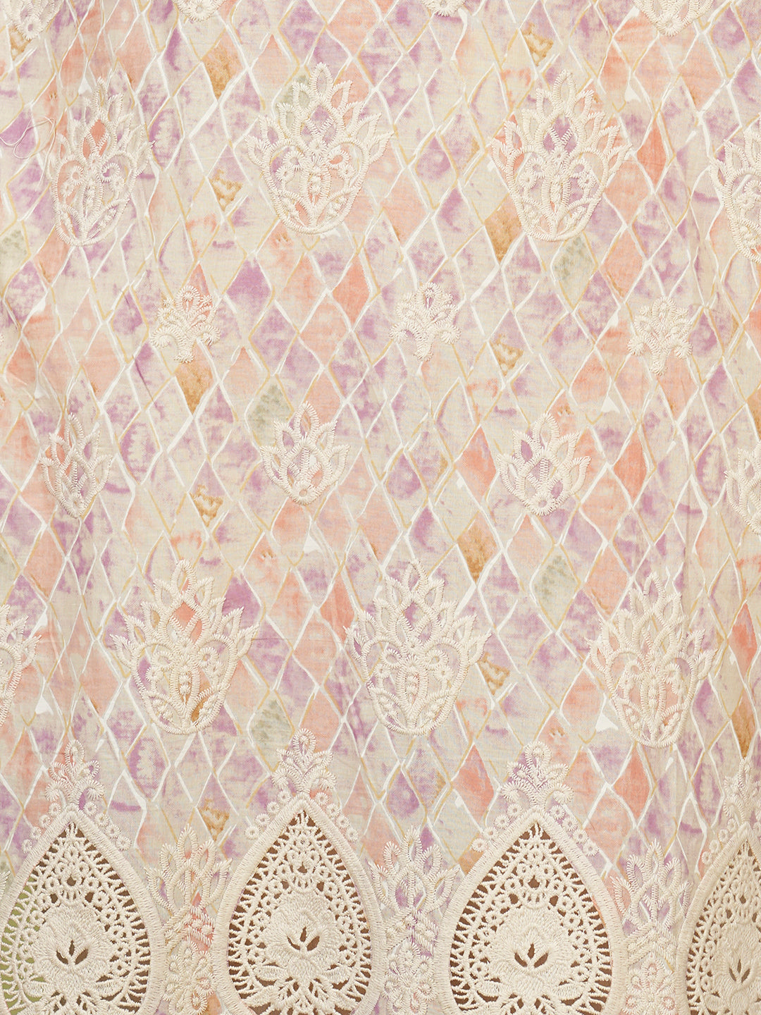 Ethnic Floral Embroidered Straight Fit Kurta with Pant and Dupatta - Off White