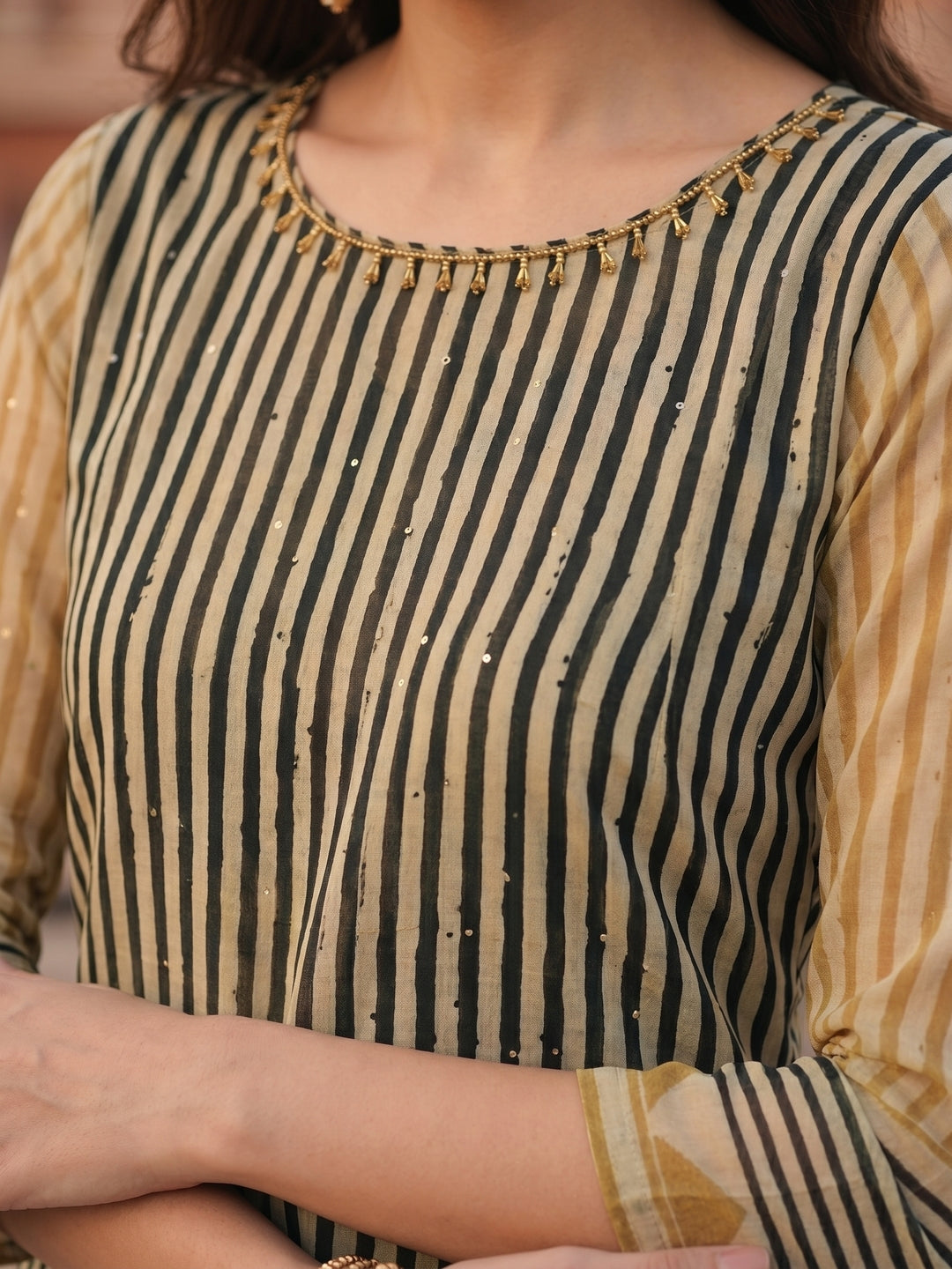 Stripes Printed & Embroidered Straight Fit Kurta - Multi