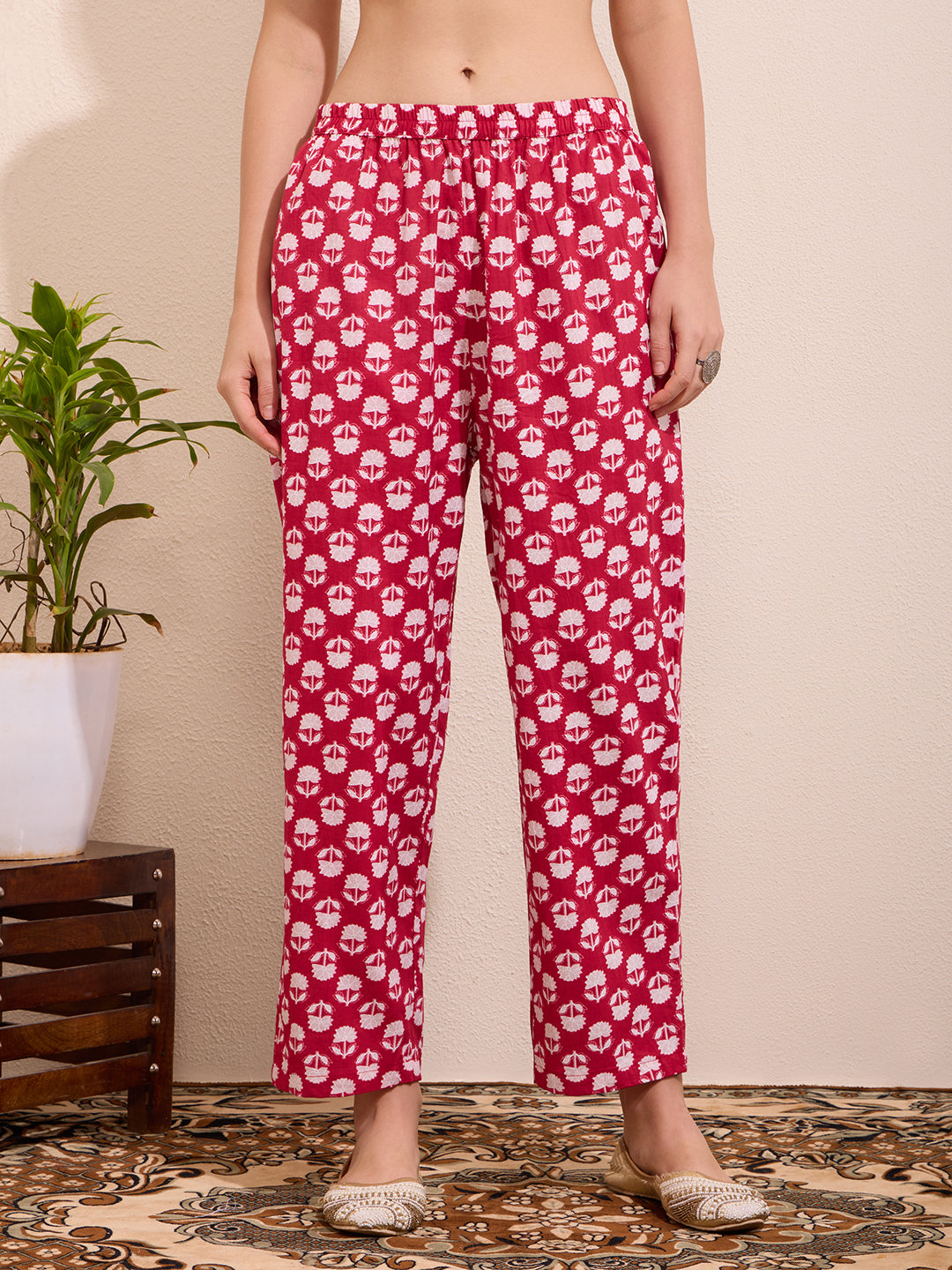 Floral Printed Embellished Straight Cut Kurta with Pant & Dupatta - Pink