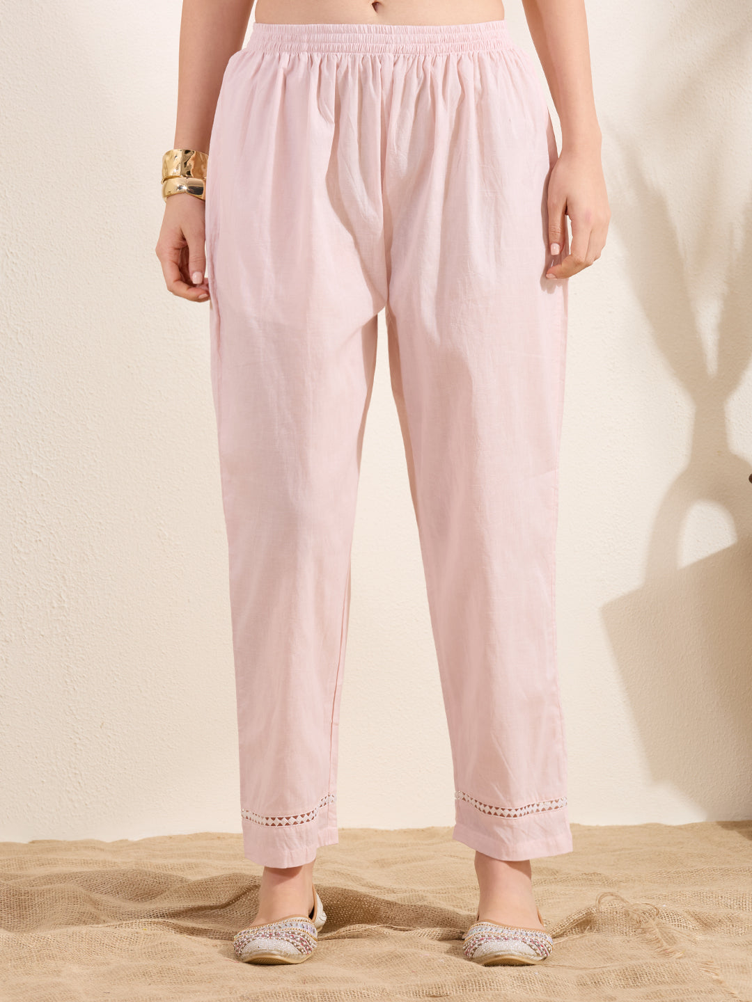 Floral Printed Embroidered Straight Fit Kurta with Pant and Dupatta - Powder Pink