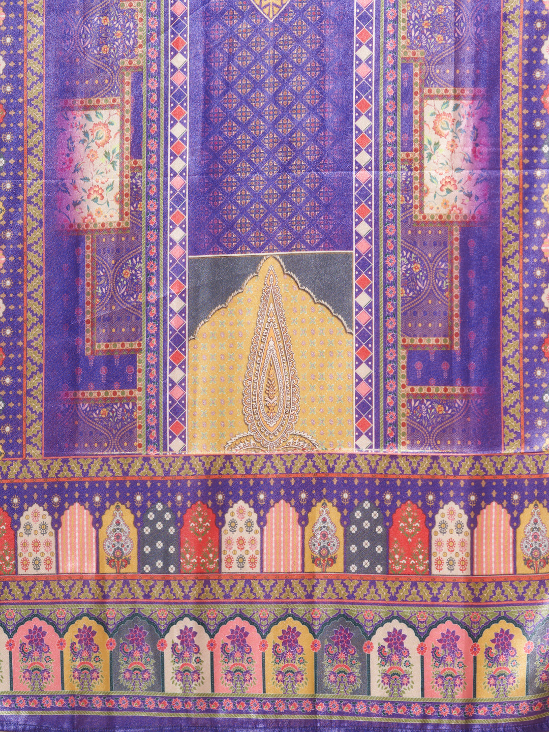 Ethnic Printed & Hand Embroidered Straight Kurta with Pant & Dupatta - Purple