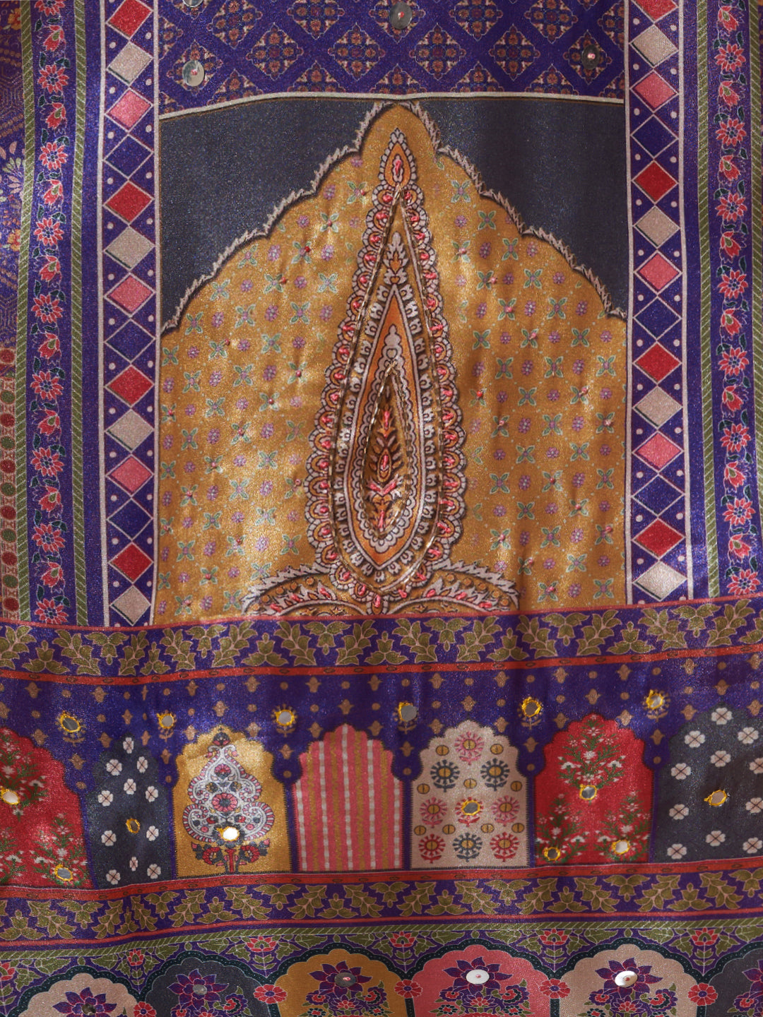 Ethnic Printed & Hand Embroidered Straight Kurta with Pant & Dupatta - Purple