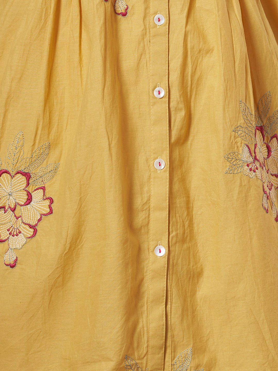 Solid Floral Embroidered A-Line Co-ord Set - Yellow