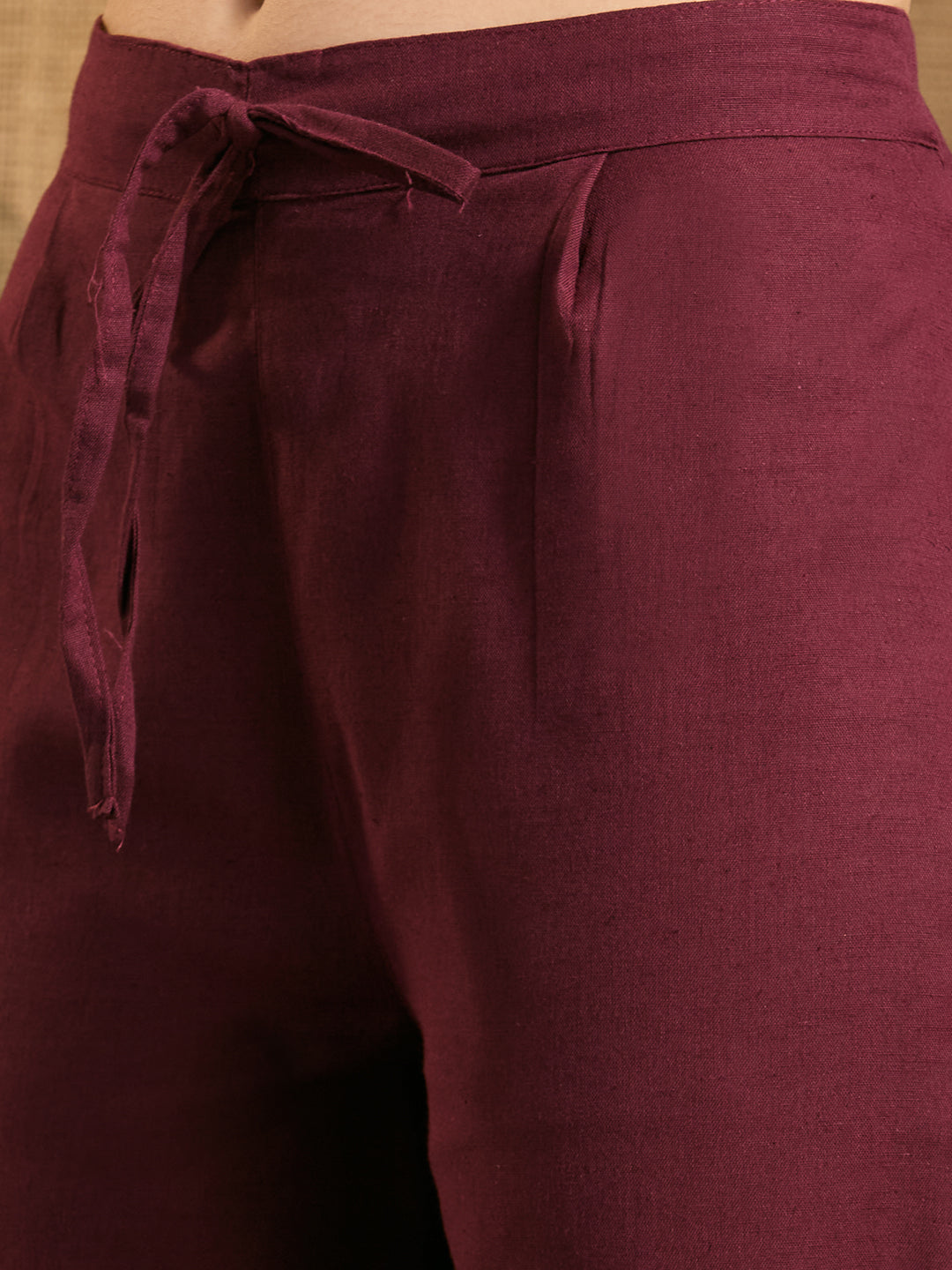 Solid Abstract Floral Embroidered A-Line Co-ord Set - Burgundy