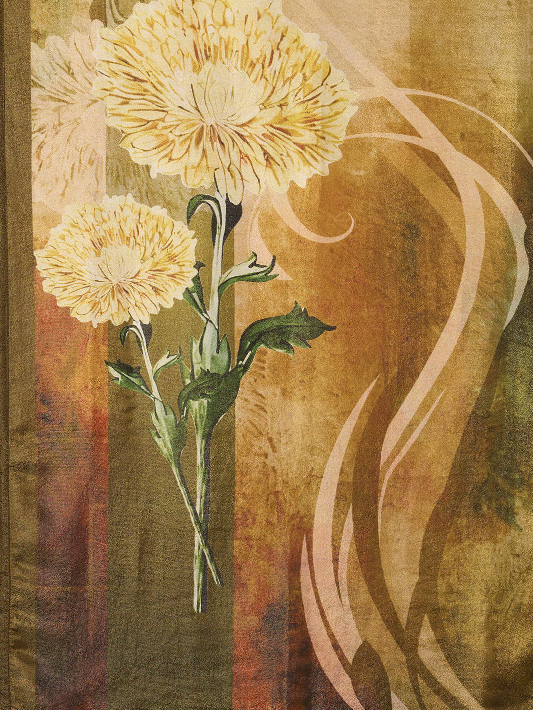 Abstract Floral Printed Embroidered Straight Fit Tissue Kurta with Pant and Dupatta - Gold