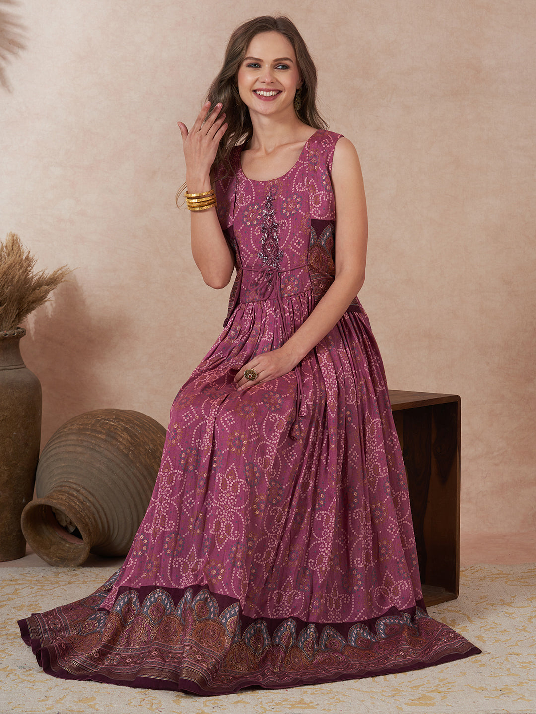 floor length bandhani long dress Stylish Harini Bandhani Long Dress Gillori