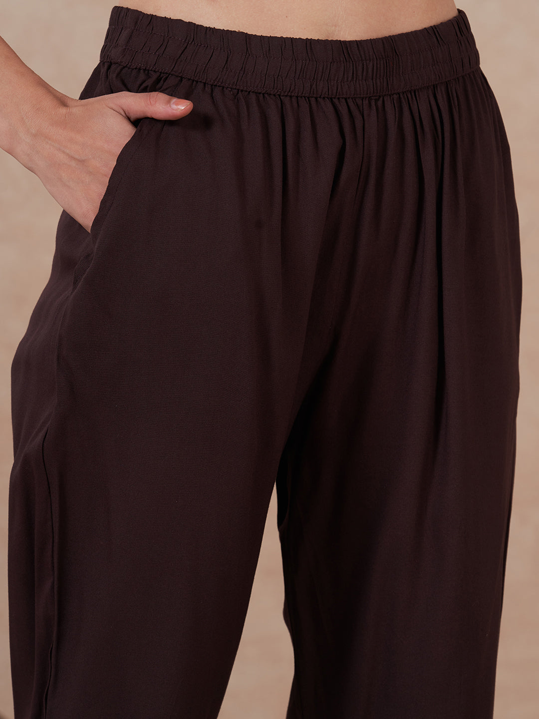 Floral Printed Embroidered Straight Fit Kurta with Pant and Abstract Printed Dupatta - Dark Brown