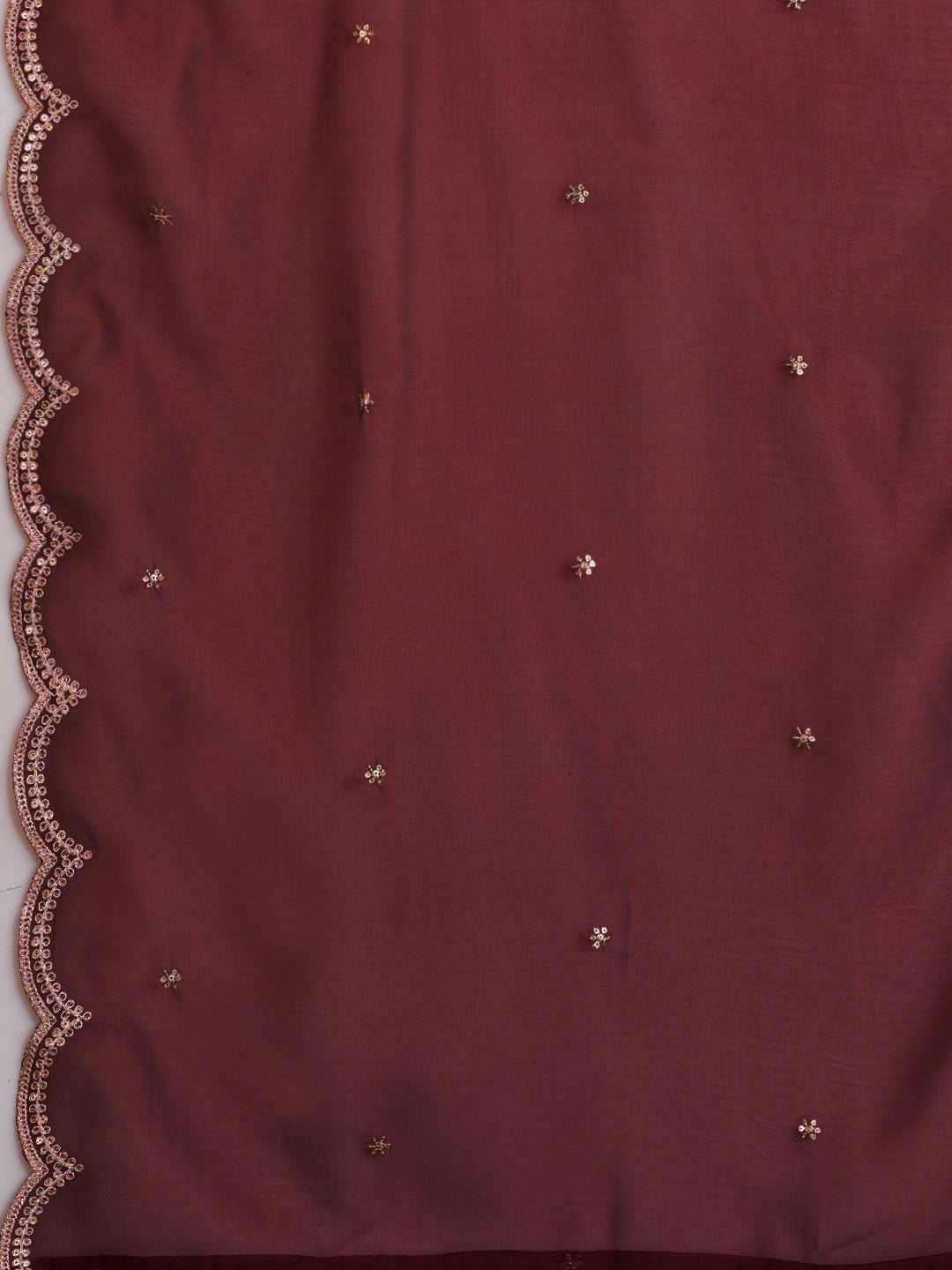Solid Ethnic Embroidered Anarkali Flared Kurta with Pant and Dupatta - Maroon