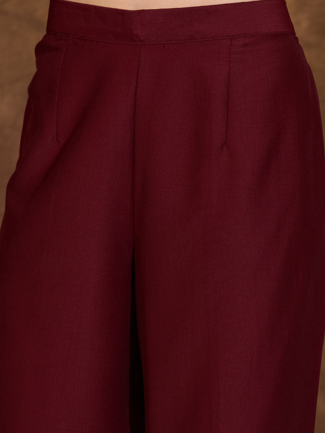 Solid Ethnic Embroidered Anarkali Flared Kurta with Pant and Dupatta - Maroon