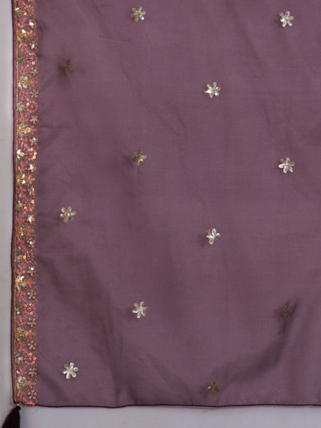 Solid Sequin Embroidered Straight Fit Kurta with Palazzo and Dupatta - Wine