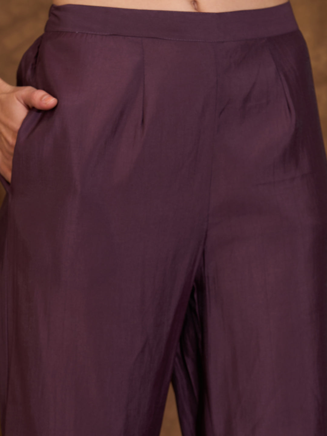 Solid Sequin Embroidered Straight Fit Kurta with Palazzo and Dupatta - Wine