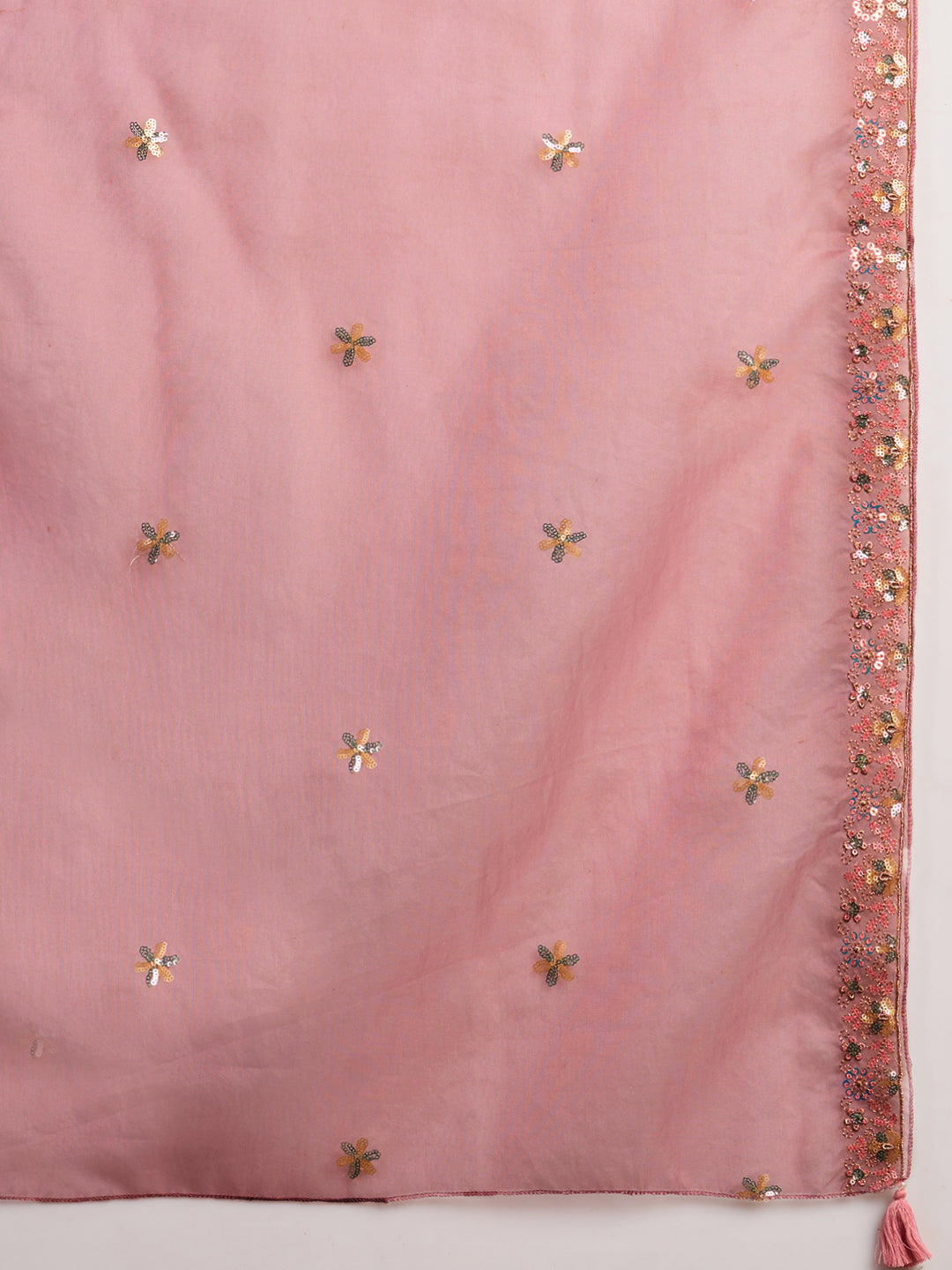 Solid Sequin Embroidered Straight Fit Kurta with Palazzo and Dupatta - Pink