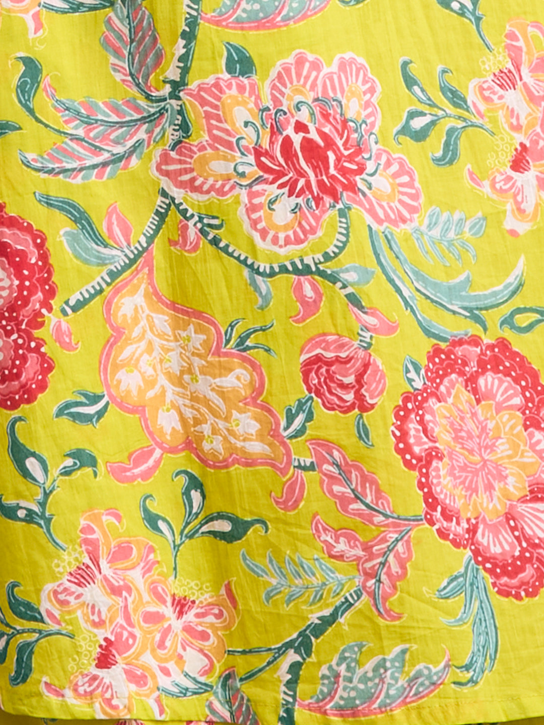 Ethnic Floral Printed Crop Top with Embroidered Printed Long Jacket and Flared Palazzo - Lime Green