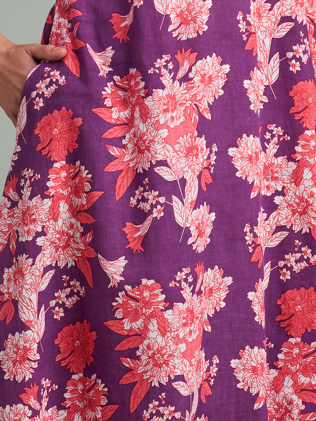Ethnic Floral Printed A-Line Pleated Kurta with Pant - Purple