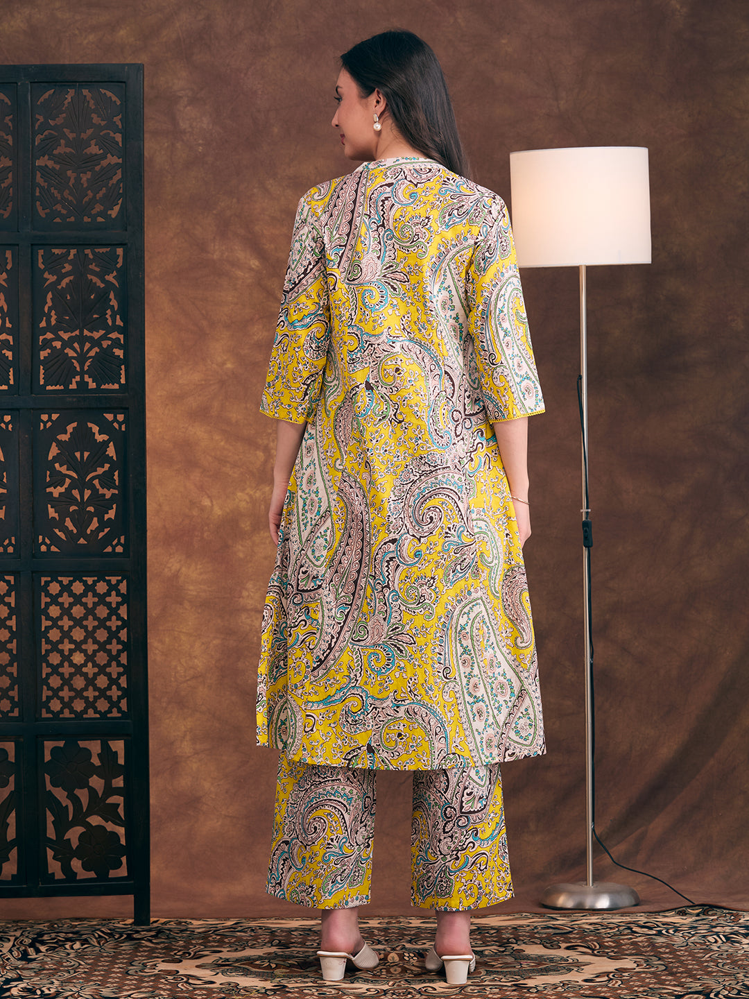 Ethnic Floral Printed A-Line Pleated Co-ord Set - Multi