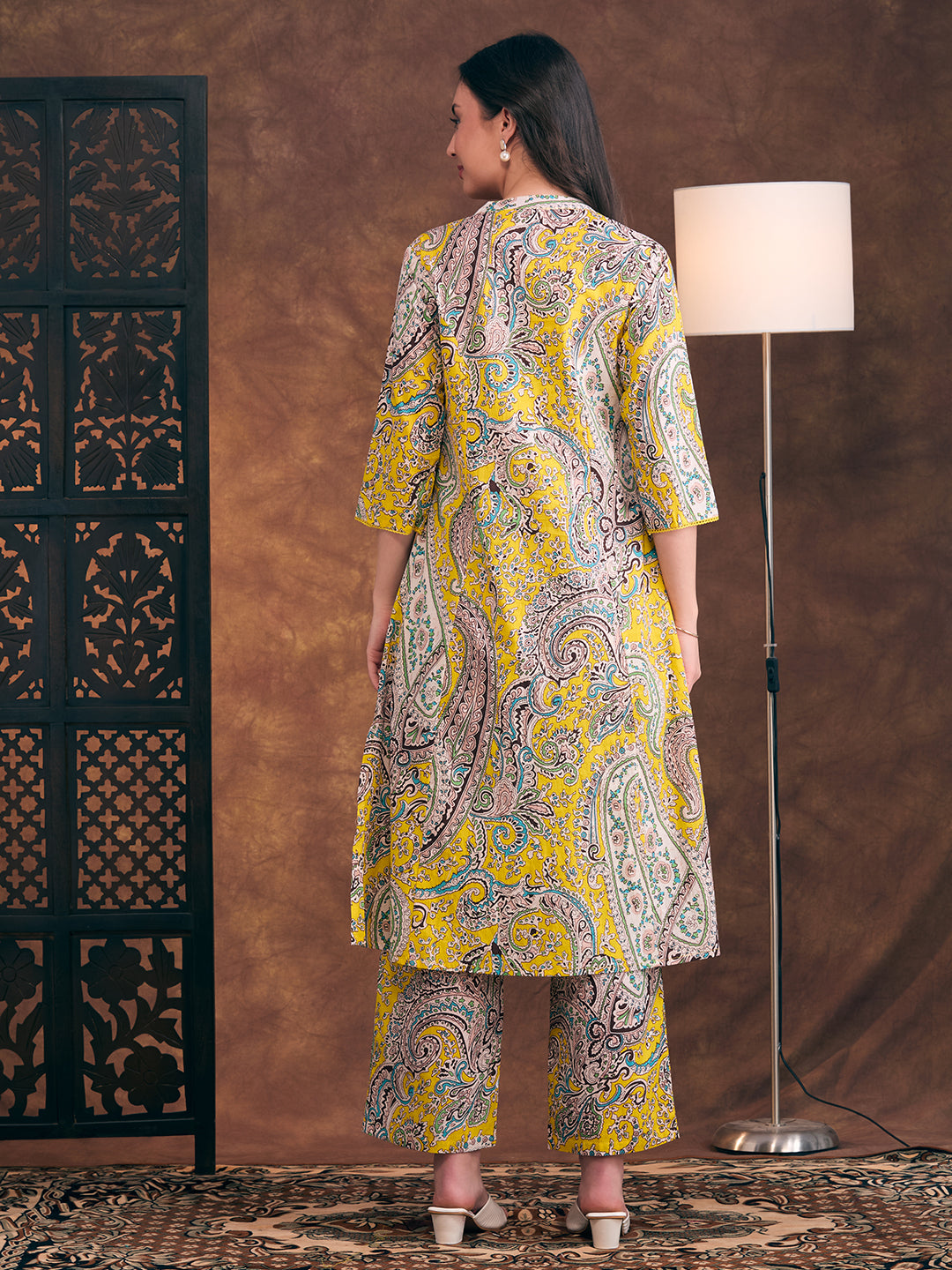 Ethnic Floral Printed A-Line Pleated Co-ord Set - Multi