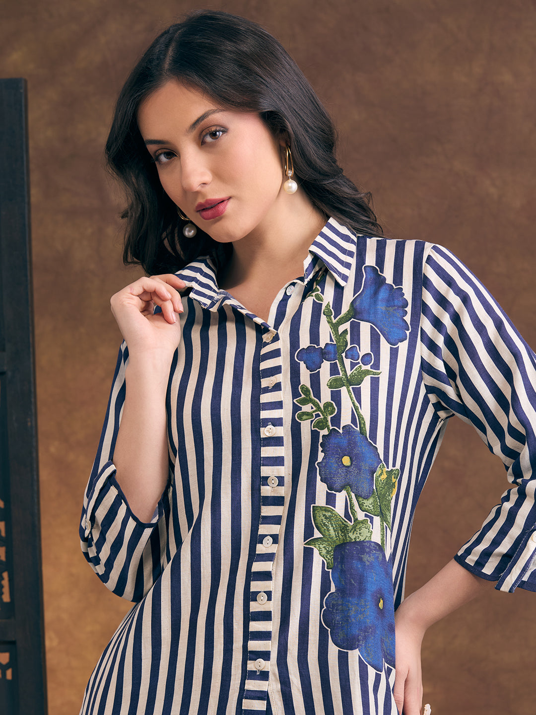 Abstract Floral & Stripes Printed Straight Fit Co-ord Set - Multi