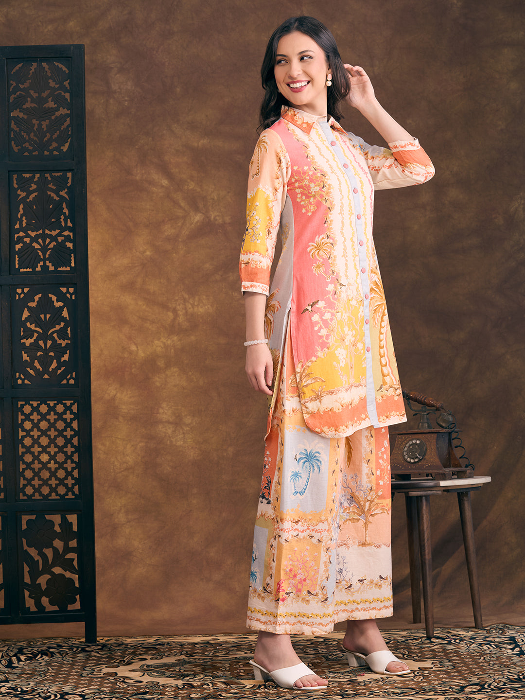 Abstract Floral Printed Straight Fit Co-ord Set - Multi