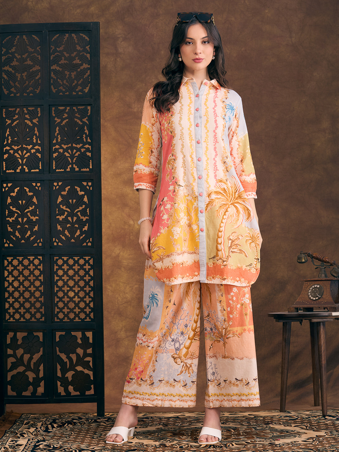 Abstract Floral Printed Straight Fit Co-ord Set - Multi