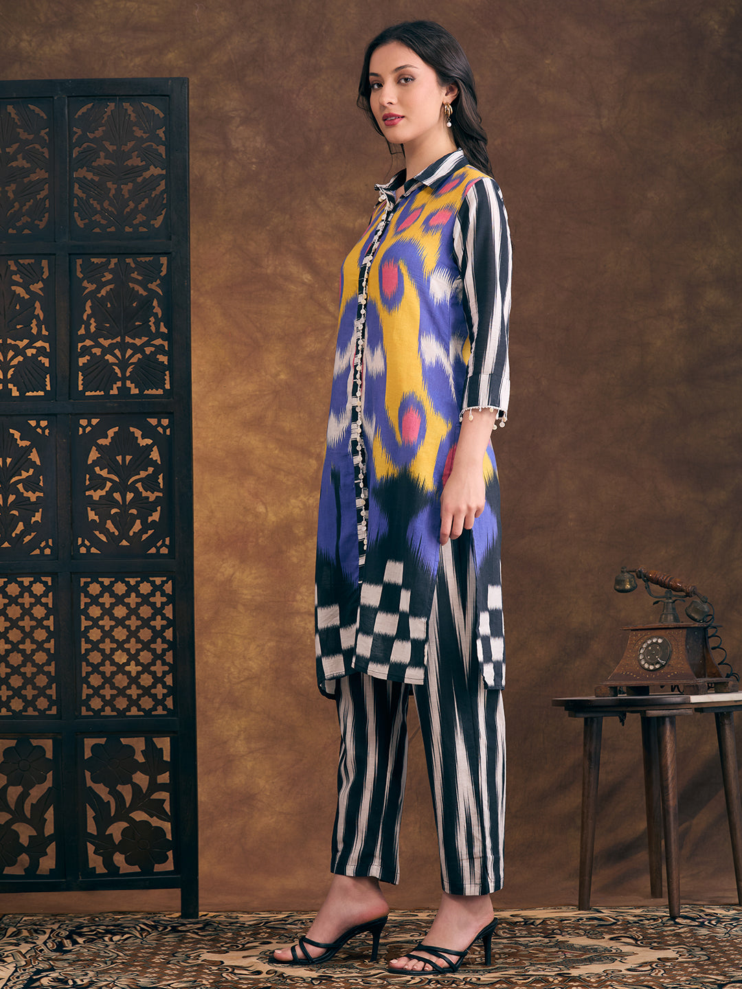 Abstract Stripes Printed Straight Fit Co-ord Set - Multi