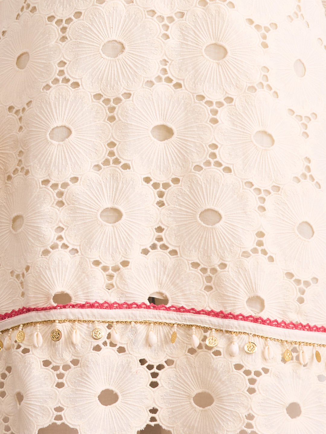 Solid Floral Schiffli Embroidered Straight Fit Kurta with Palazzo - Off White