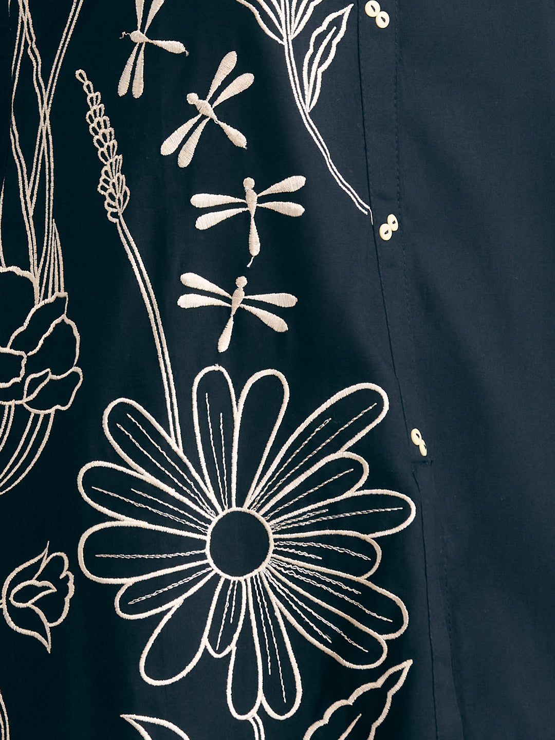Solid Floral Embroidered Straight Fit Co-ord Set - Black