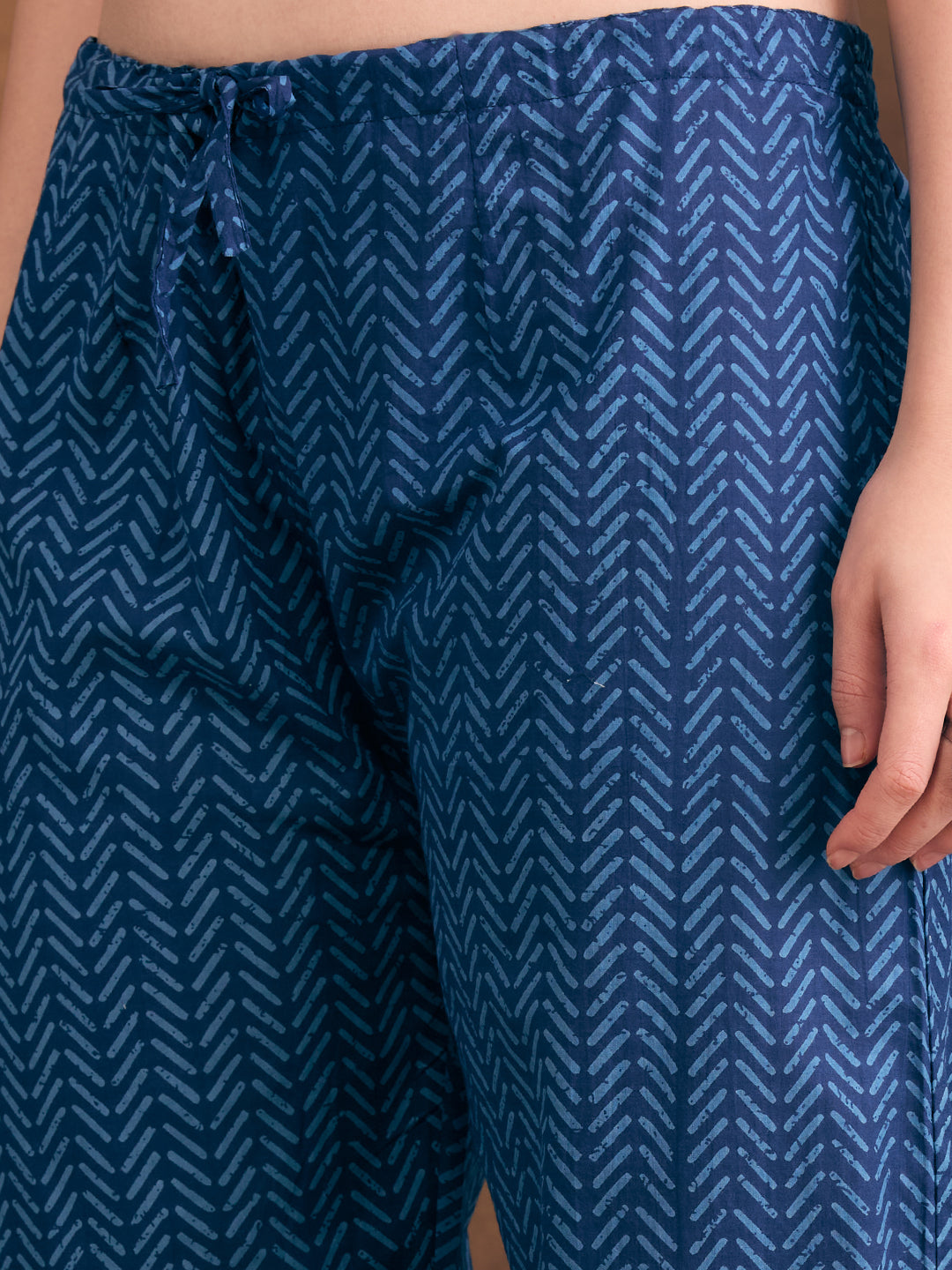 Floral Printed & Embroidered A-Line Paneled Kurta with Palazzo & Dupatta - Navy Blue