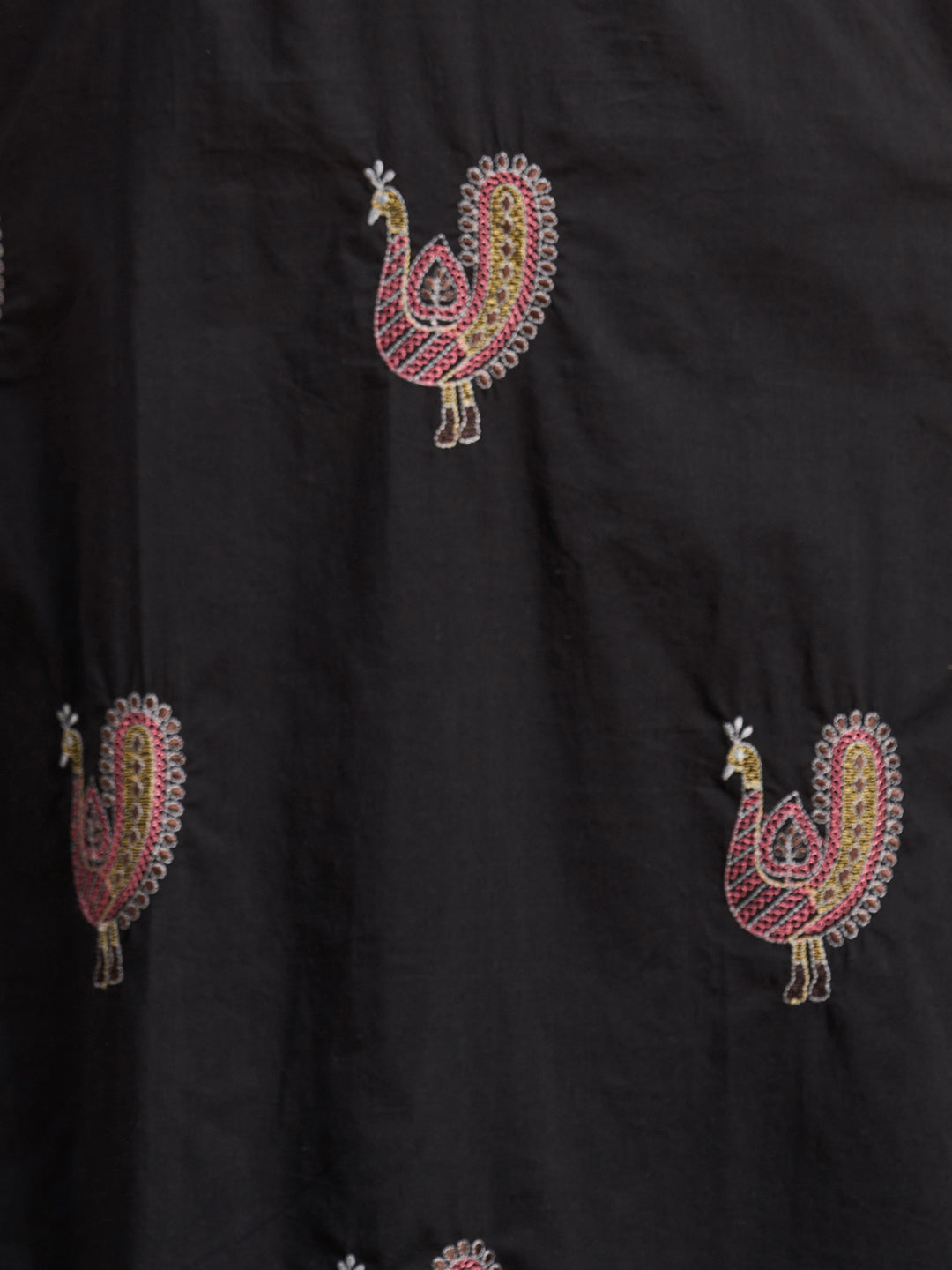 Solid Peacock Embroidered A-Line Flared Kurta with Pant - Black