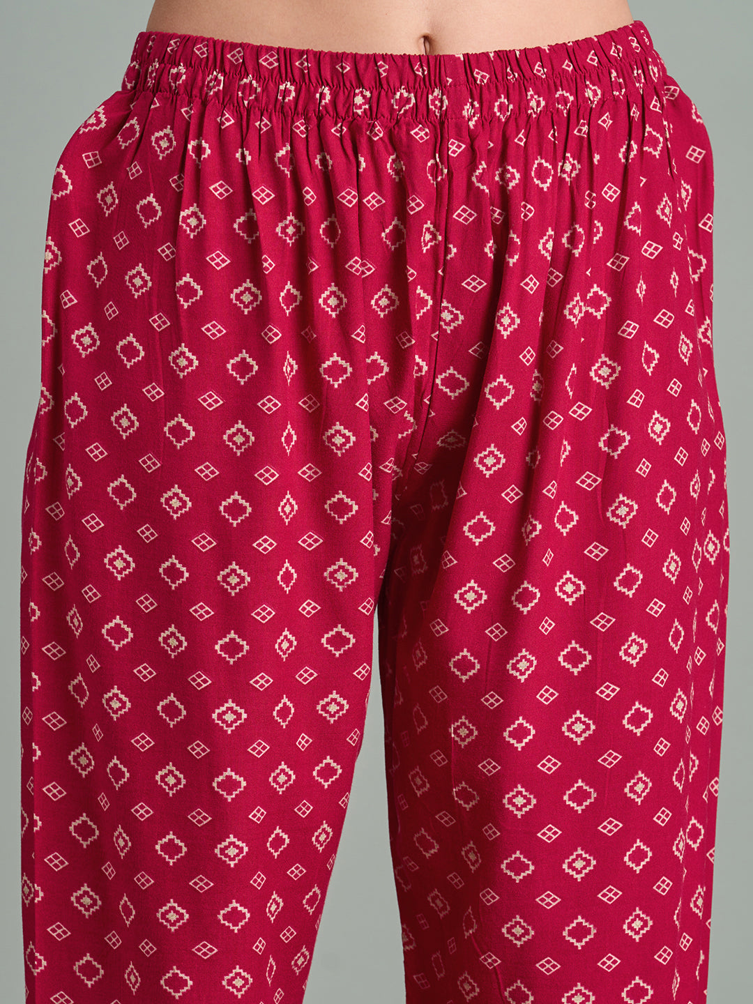 Ethnic Floral Printed Embroidered Straight Fit Kurta with Pant and Dupatta - Rani