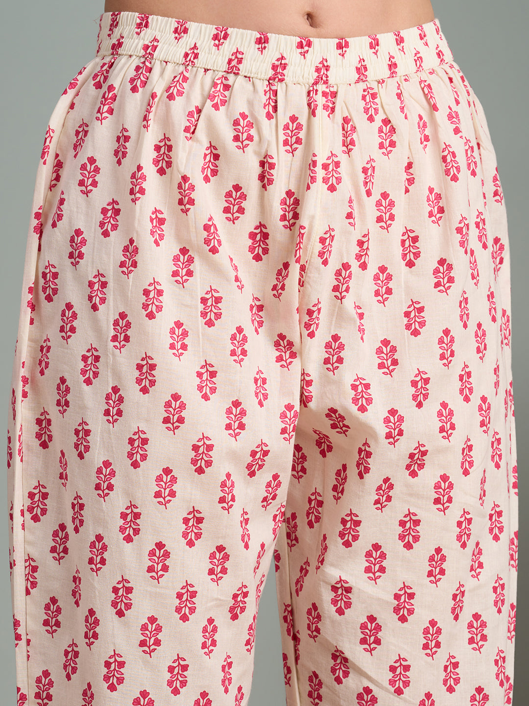 Ethnic Floral Printed Embroidered Straight Fit Kurta with Pant and Dupatta - Pink
