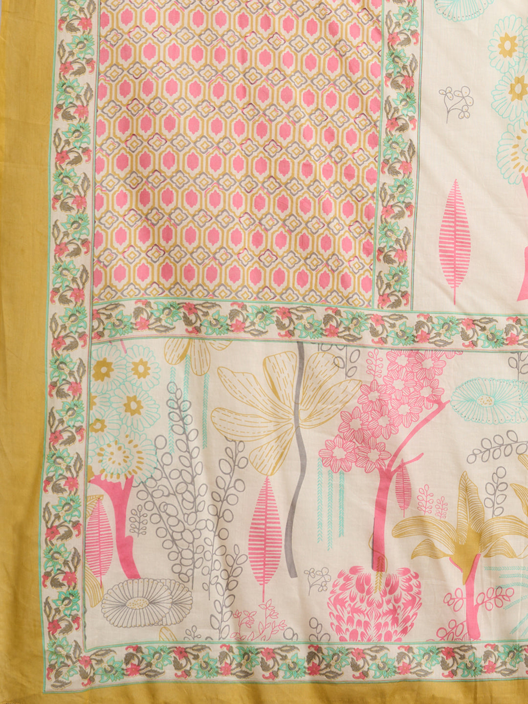 Abstract Floral Printed A-Line Paneled Kurta with Pant and Dupatta - Multi