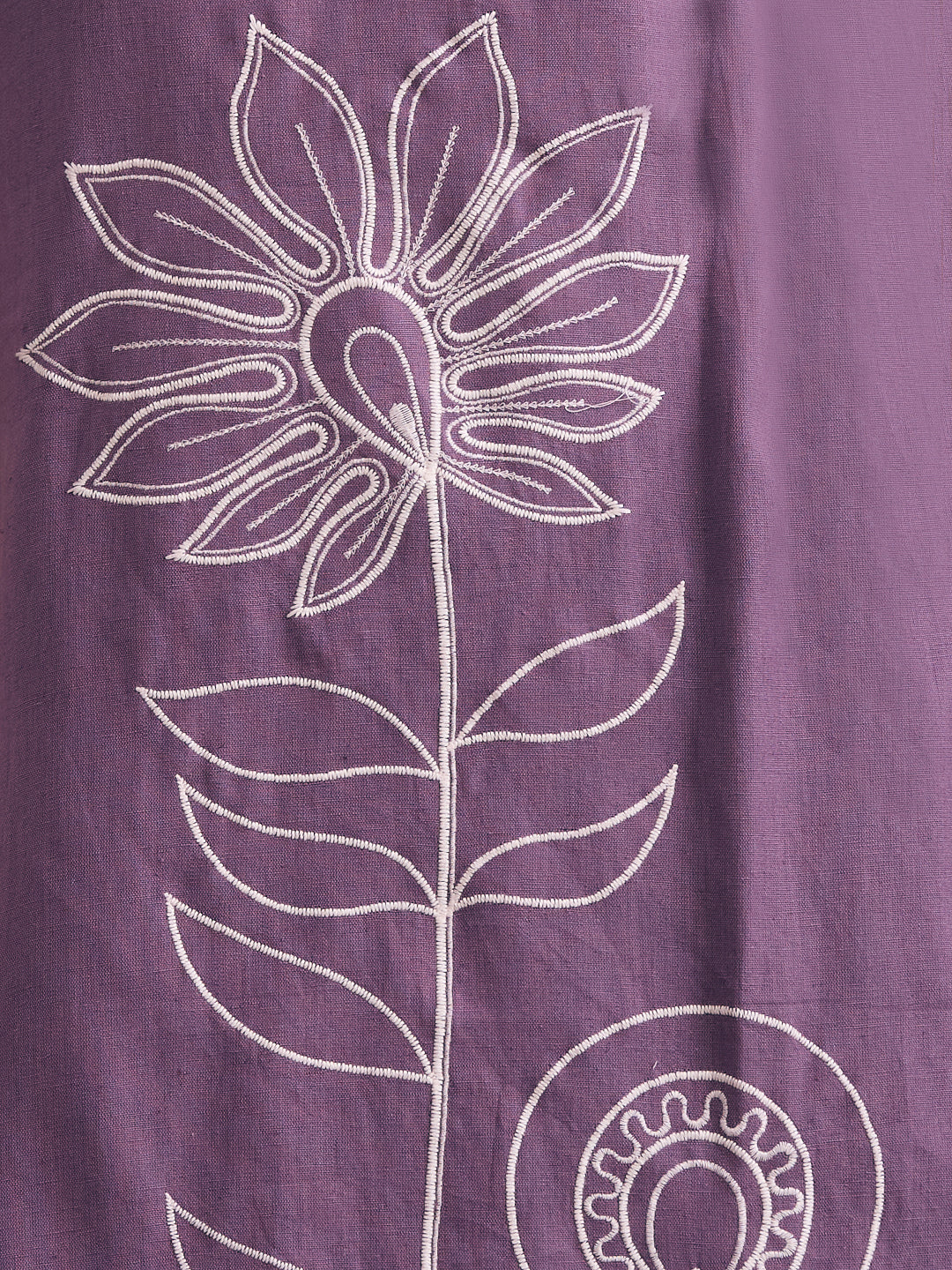 Solid Floral Threadwork Embroidered Straight Fit Co-ord Set - Lavender
