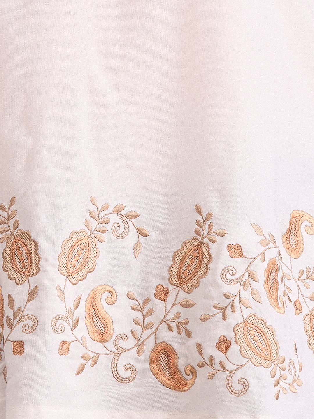 Solid Floral Threadwork Embroidered Straight Fit Kurti - Off White