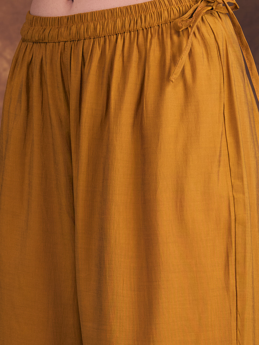 Abstract Floral Printed Embroidered Straight Fit Kurta with Palazzo and Dupatta - Mustard