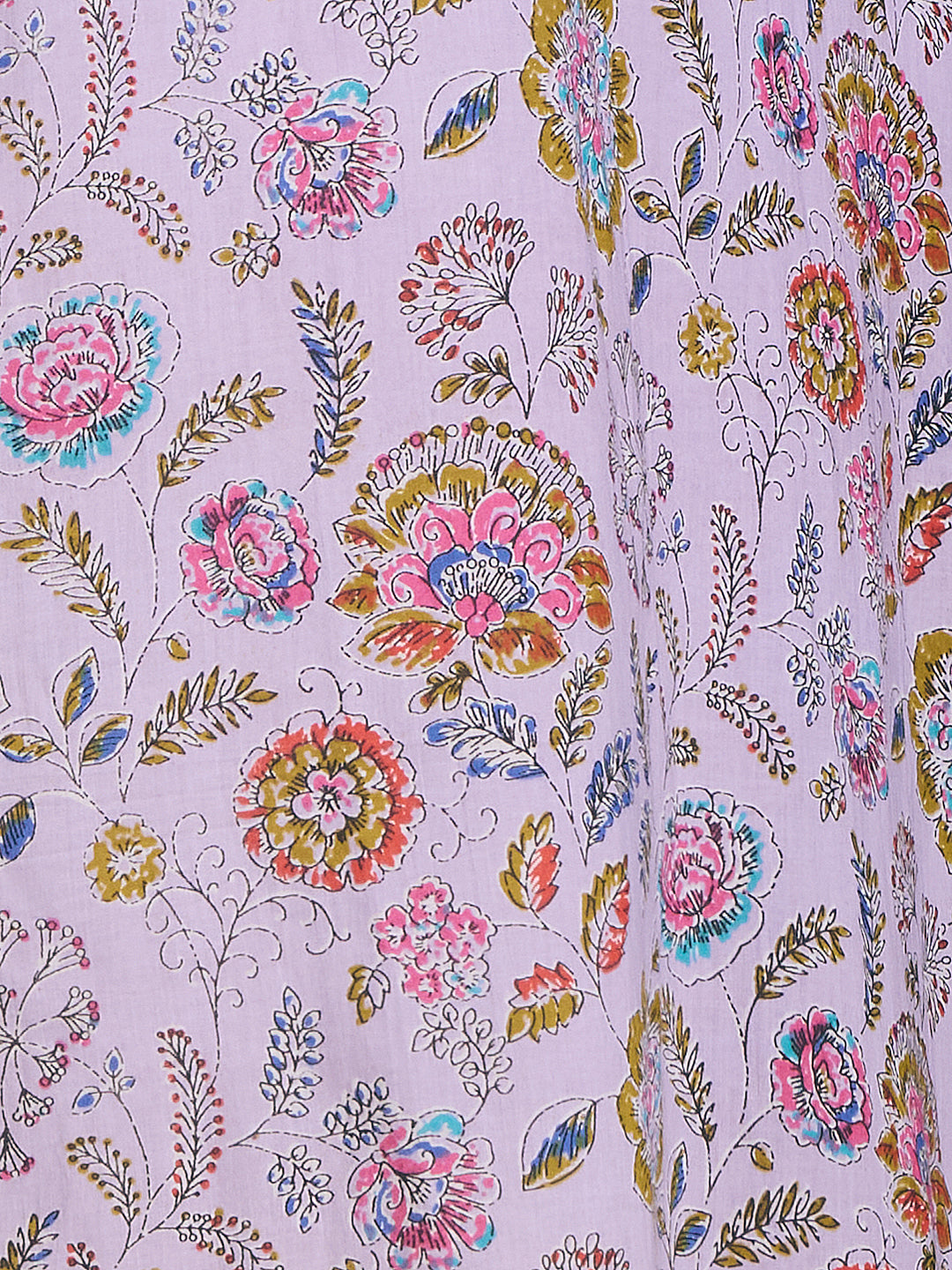 Floral Printed & Mirror Embroidered Straight Fit Kurta - Lavender