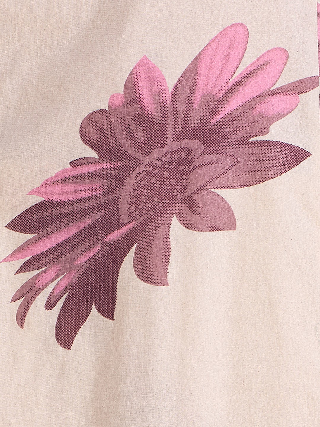 Modern Floral Printed A-Line Paneled Cotton Flax Co-ord Set - Off White