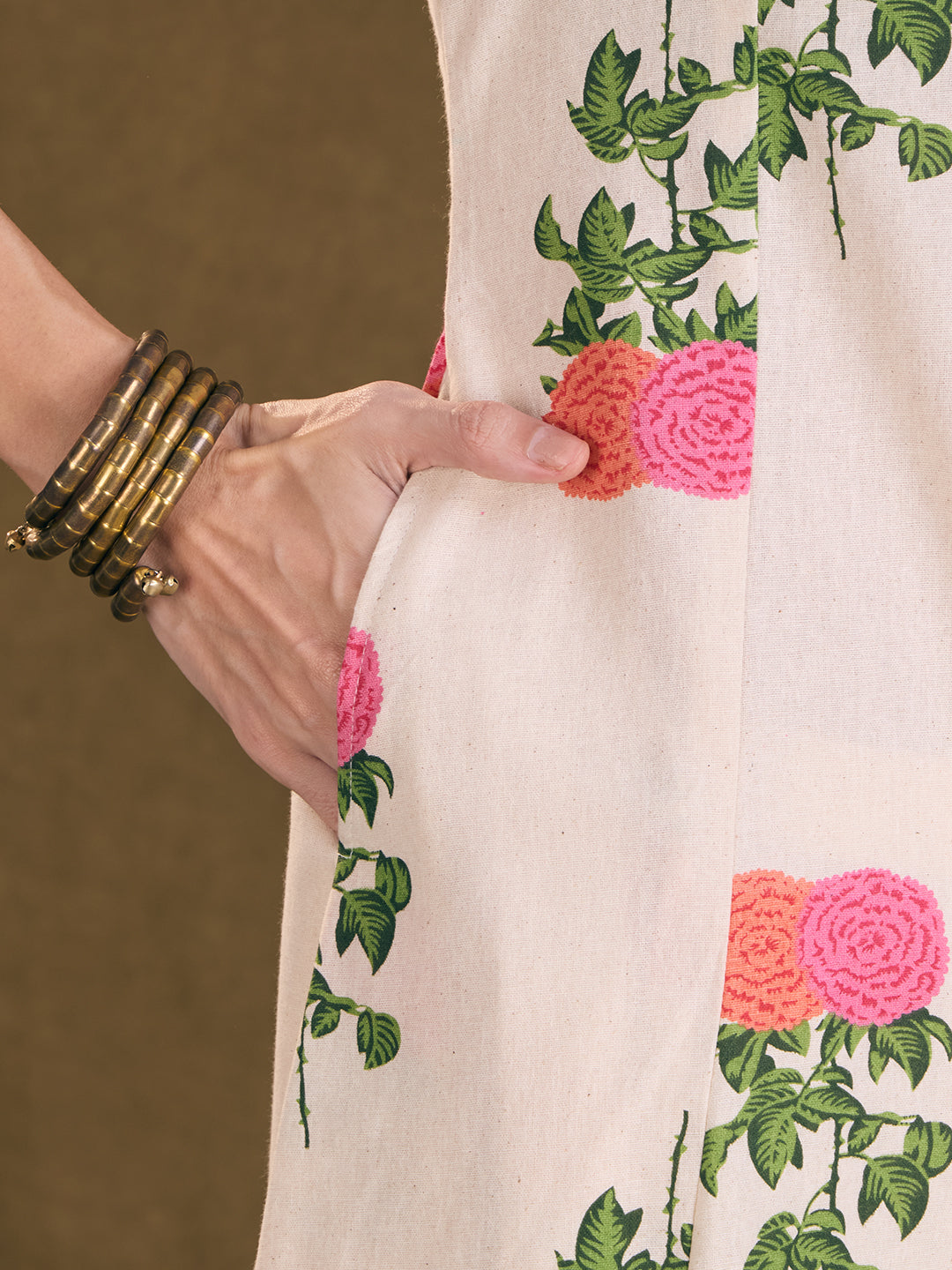 Ethnic Floral Printed A-Line Kurta with Pant - Off White