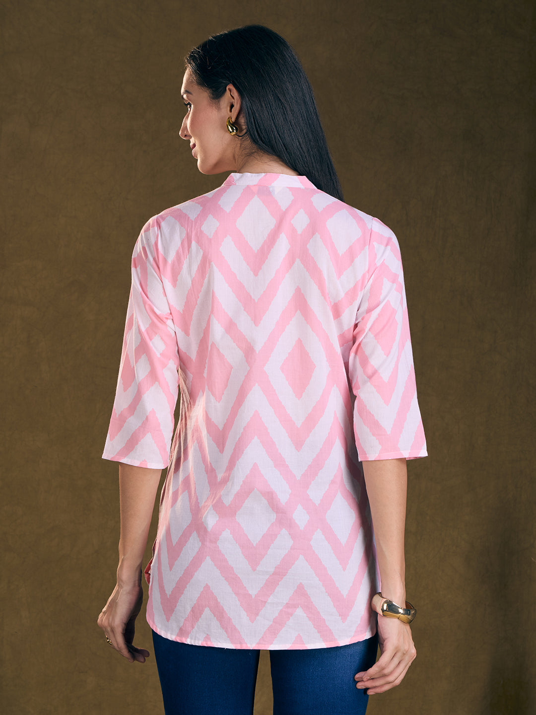 Ethnic Chevron Printed Straight Fit Kurti - Pink