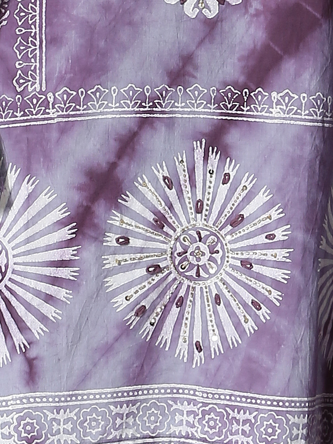 Ethnic Printed Hand Embroidered Straight Fit Kurta with Pant and Dupatta - Lavender
