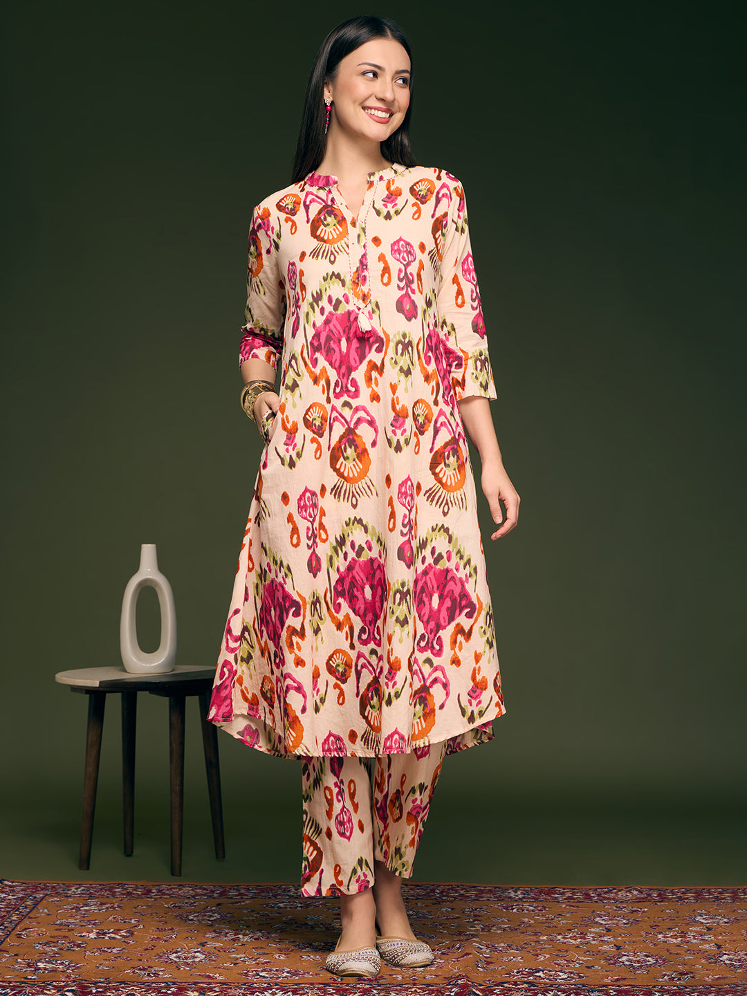 Abstract Ikat Printed A-Line Co-ord Set - Multi