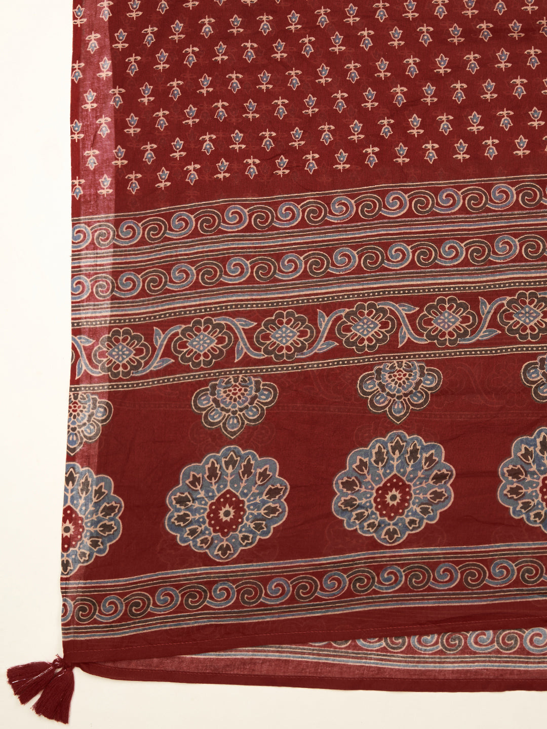 Ethnic Printed & Embroidered Anarkali Flared Kurta with Palazzo & Dupatta - Red