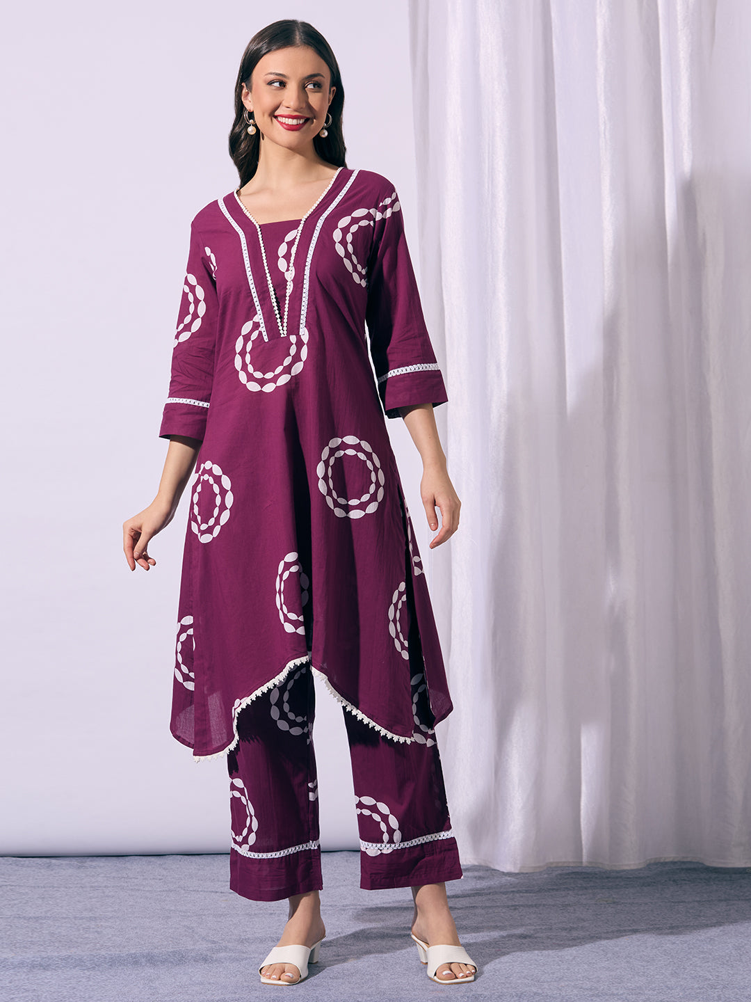 Abstract Printed A-Line Co-ord Set - Purple