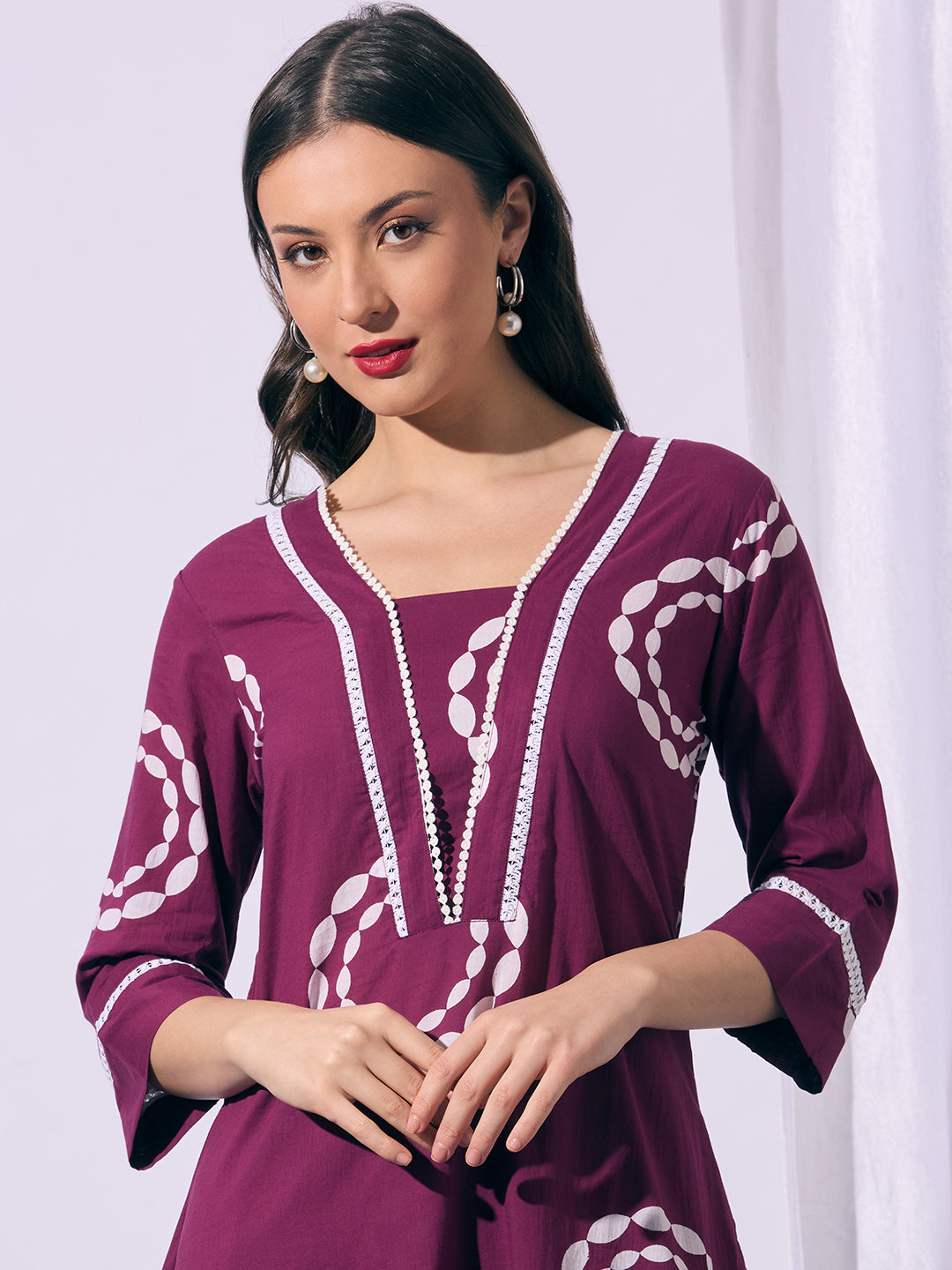 Abstract Printed A-Line Co-ord Set - Purple