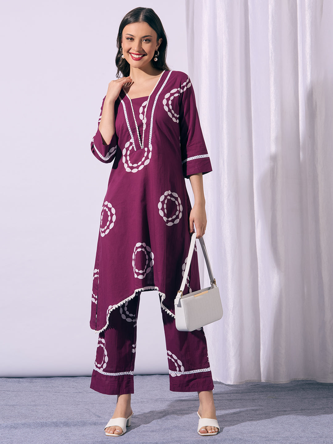 Abstract Printed A-Line Co-ord Set - Purple