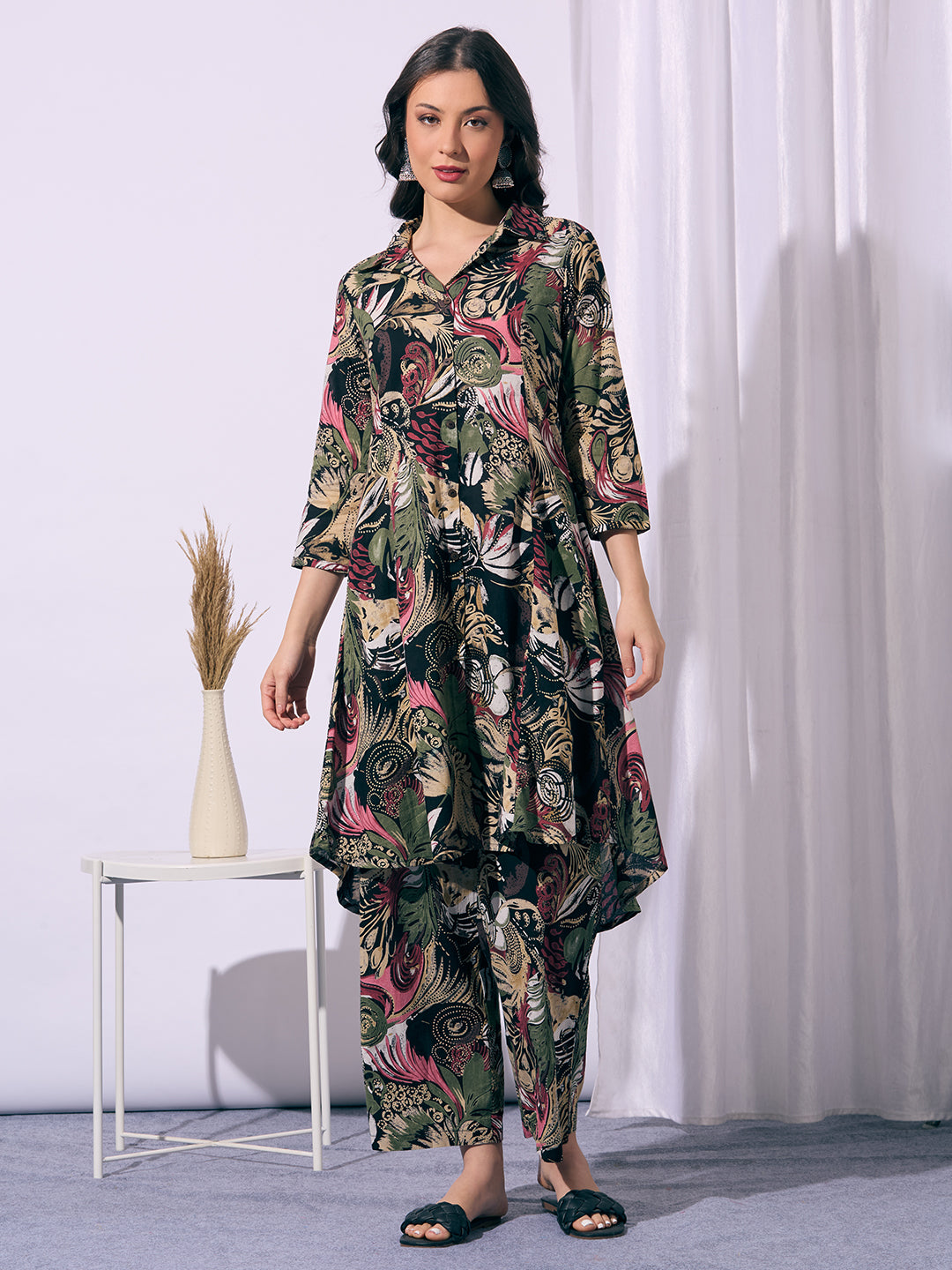 Abstract Floral Printed A-Line Co-ord Set - Multi