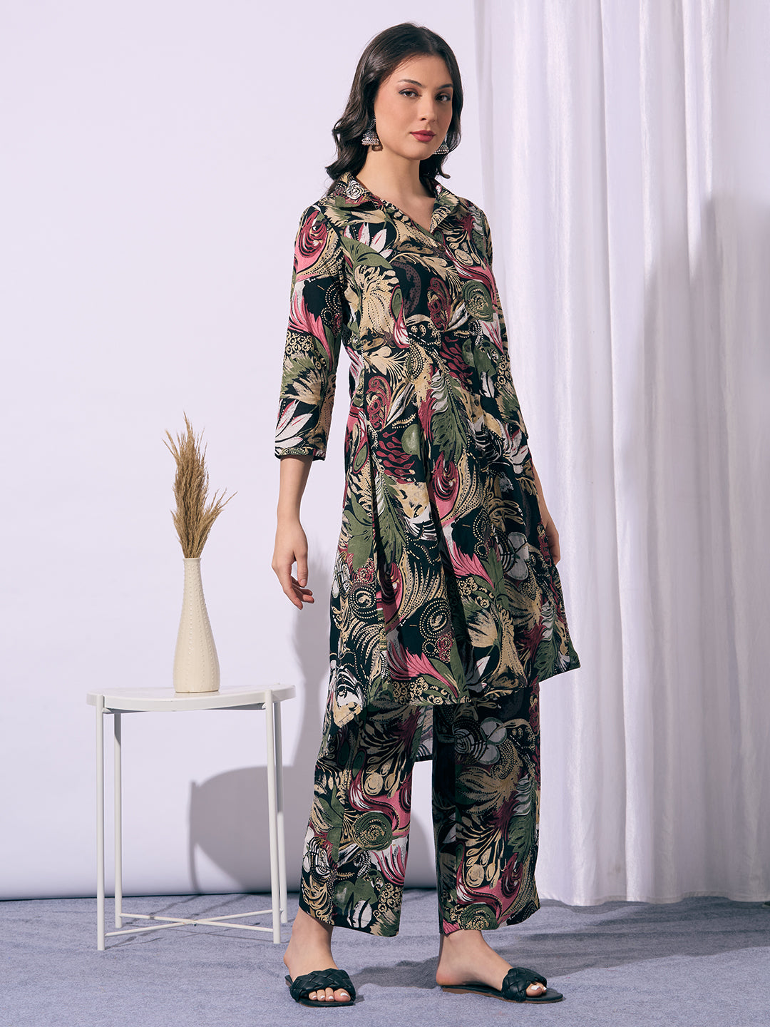 Abstract Floral Printed A-Line Co-ord Set - Multi