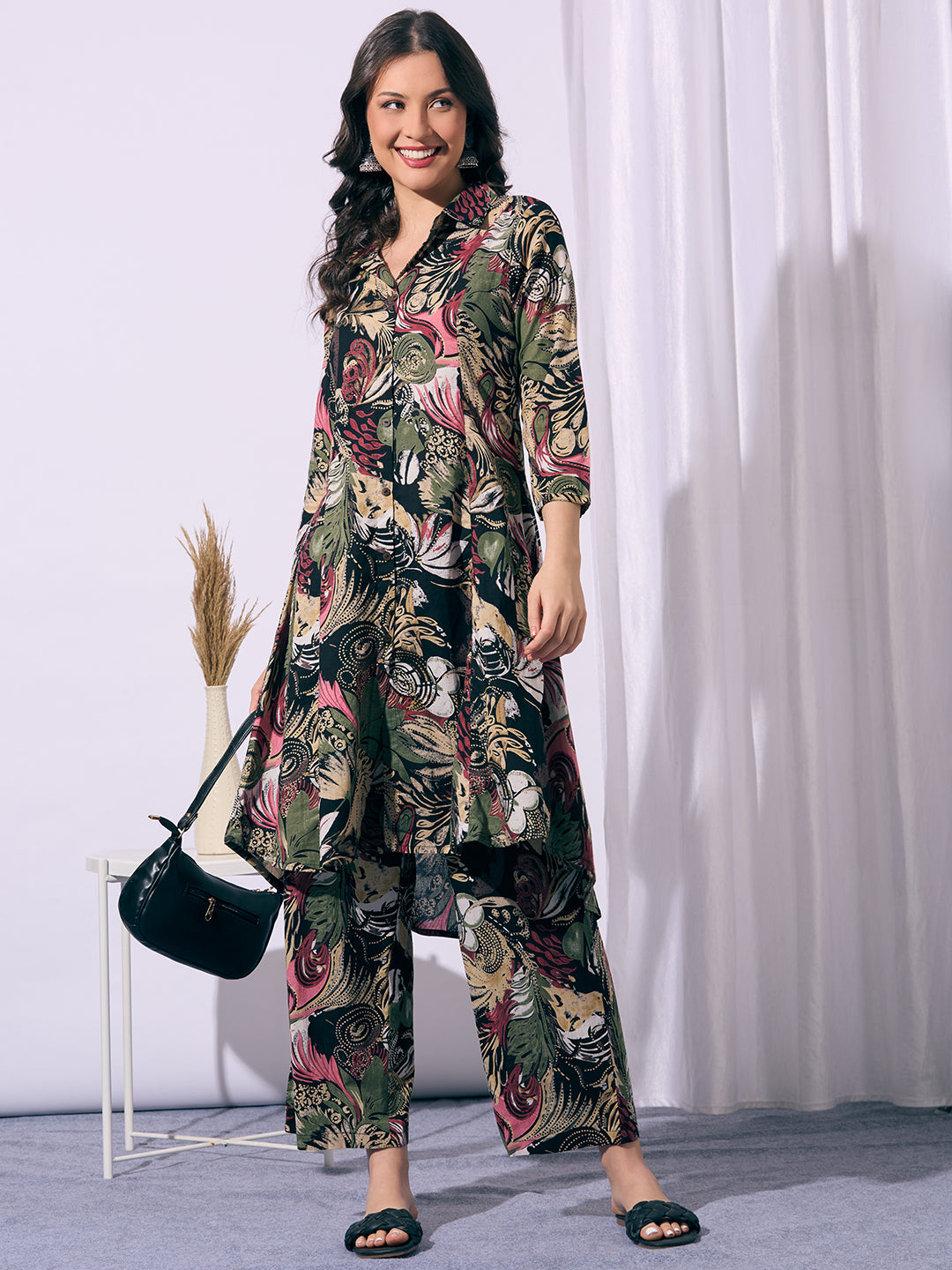 Abstract Floral Printed A-Line Co-ord Set - Multi