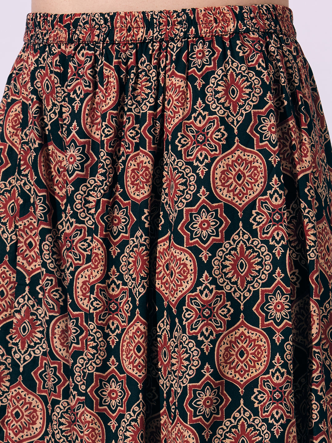 Solid Straight Cut Kurta with Ajrakh Printed Flared Palazzo - Black